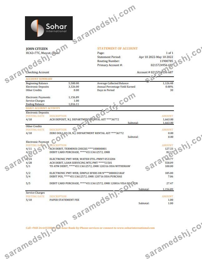 Oman Sohar International bank statement xls